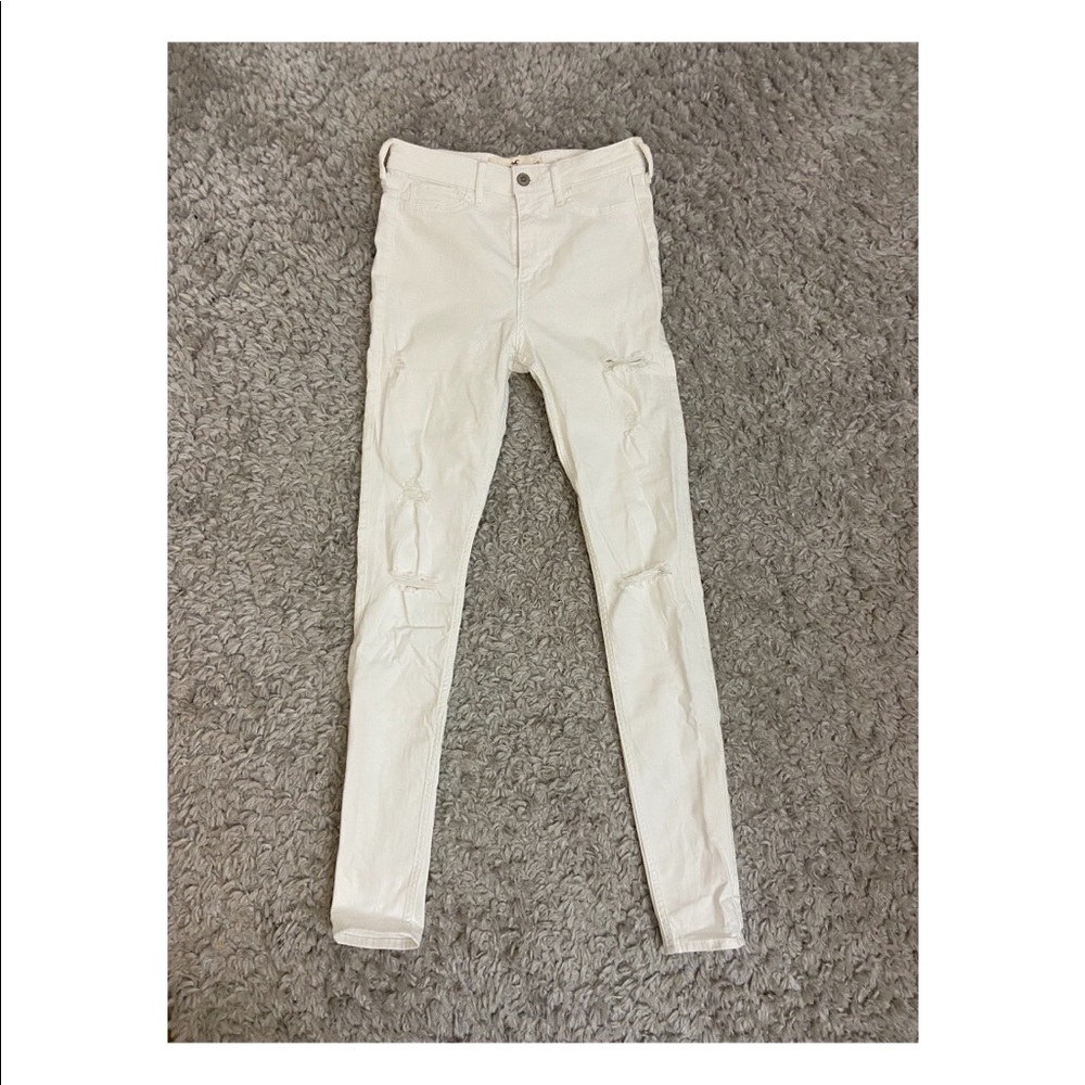 Hollister white ripped high rise skinny jeans